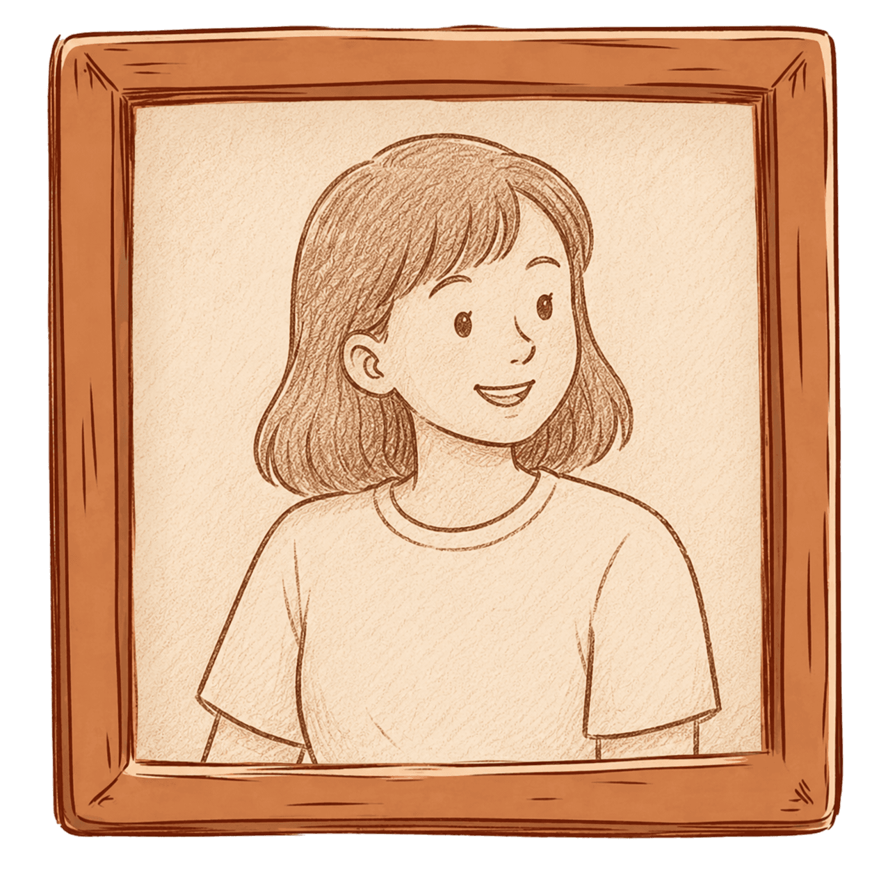 Illustration of a smiling parent in a wooden picture frame
